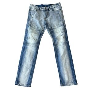 Southpole Mens Jeans Size‎ 32x32 Blue Denim Skinny Moto Biker Distressed Stretch